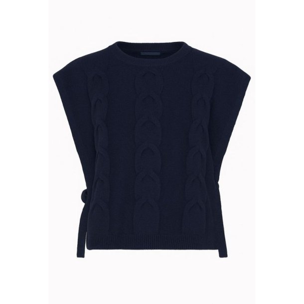 Navybl Fransa strikvest med kabelmnster