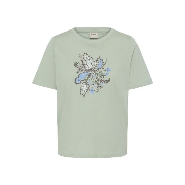 Fransa mint T-shirt med blomsterprint foran