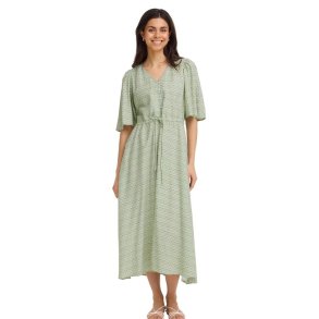 Fransa lys gr�n viskosekjole med blomsterprint og bindeb�nd