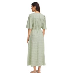 Fransa lys gr�n viskosekjole med blomsterprint og bindeb�nd