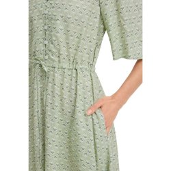 Fransa lys gr�n viskosekjole med blomsterprint og bindeb�nd