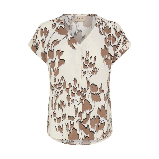Fransa bluse med abstrakt beige print