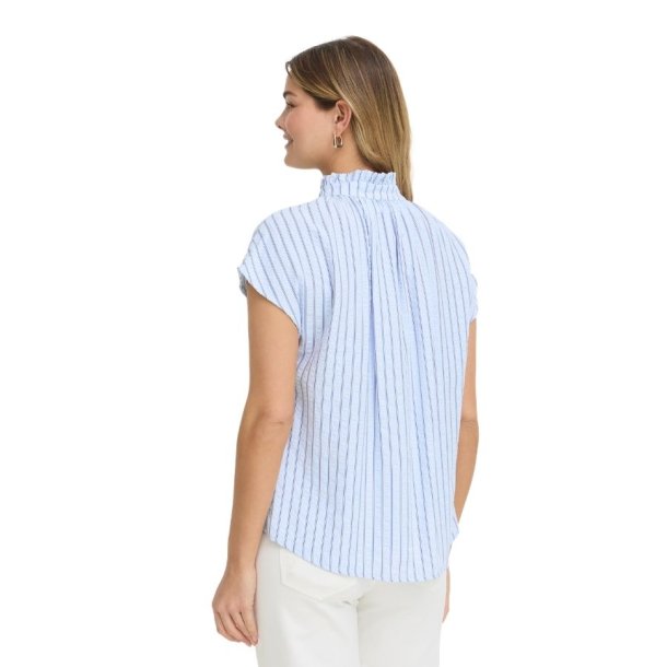 Fransa lysebl� stribet skjorte med korte �rmer og st�krave style 20617804