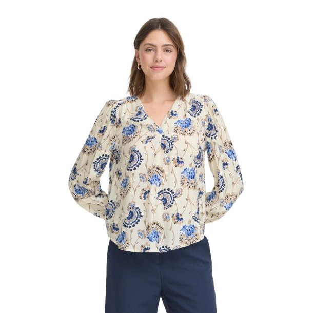 Blomstret Fransa bluse i bl� nuancer