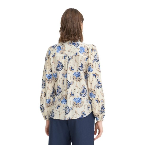 Blomstret Fransa bluse i bl� nuancer
