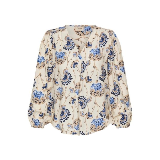 Blomstret Fransa bluse i bl� nuancer