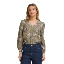 Fransa Frkalia olivengr�n bluse med blomster