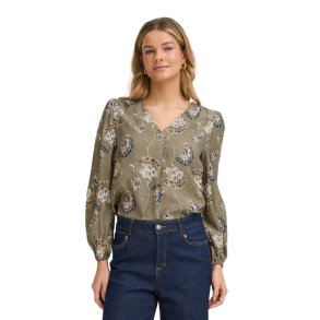 Fransa Frkalia olivengr�n bluse med blomster
