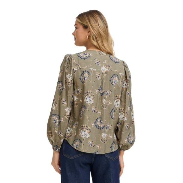 Fransa Frkalia olivengr�n bluse med blomster