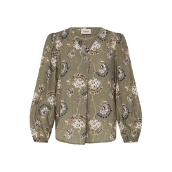 Fransa Frkalia olivengr�n bluse med blomster