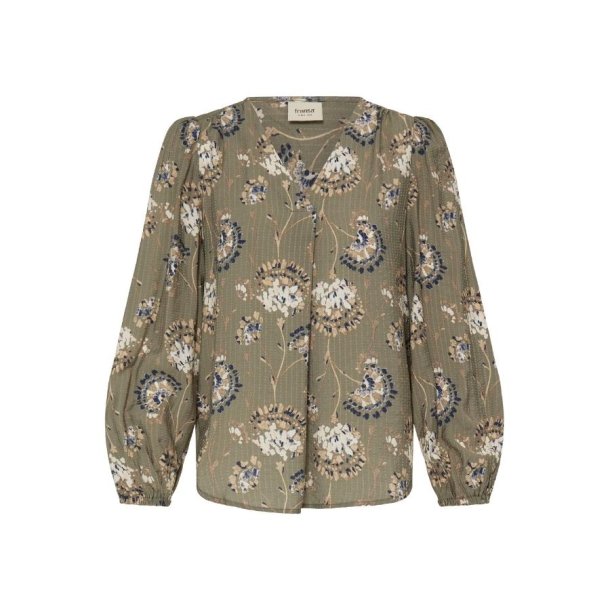 Fransa Frkalia olivengr�n bluse med blomster