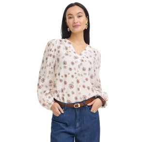 Fransa cremefarvet bluse med brunt blomsterprint og V-hals