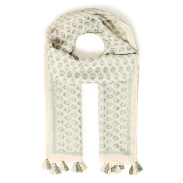 Fransa t�rkl�de med sm�blomstret print og kvaster