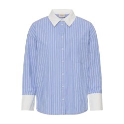 Fransa stribet skjorte i lysebl� og hvid med kontrastkrave