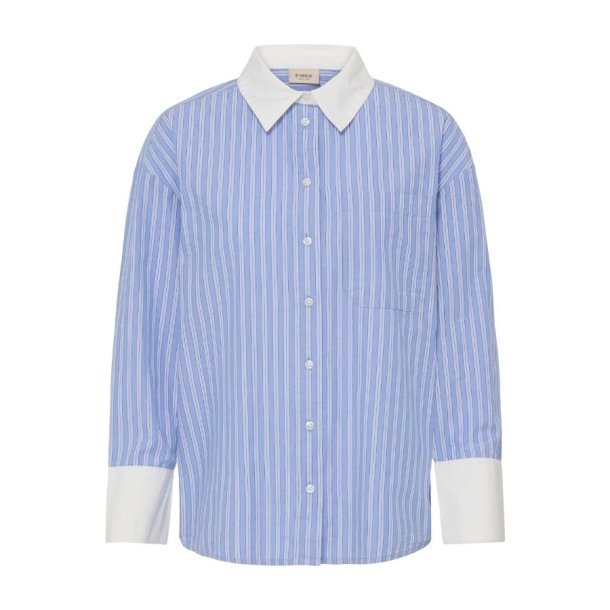 Fransa stribet skjorte i lysebl� og hvid med kontrastkrave