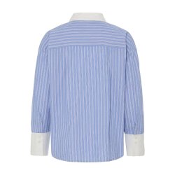 Fransa stribet skjorte i lysebl� og hvid med kontrastkrave