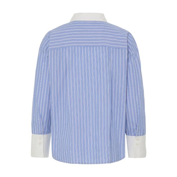 Fransa stribet skjorte i lysebl� og hvid med kontrastkrave