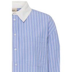 Fransa stribet skjorte i lysebl� og hvid med kontrastkrave