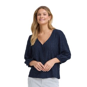 Fransa navy top med hulm�nster og V-udsk�ring