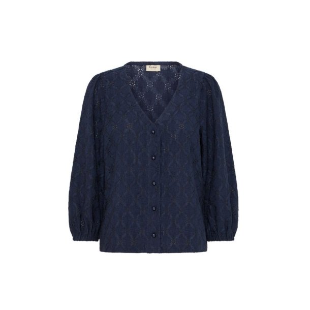 Fransa navy top med hulm�nster og V-udsk�ring