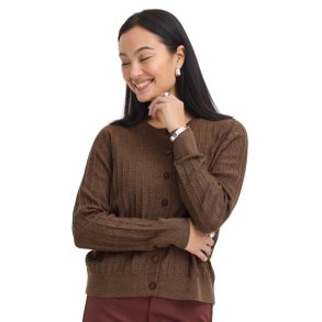 Fransa brun cardigan i 100% bomuld med fine strikkede detaljer
