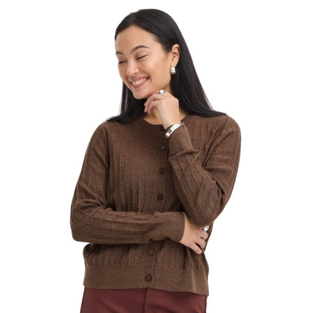 Fransa brun cardigan i 100% bomuld med fine strikkede detaljer