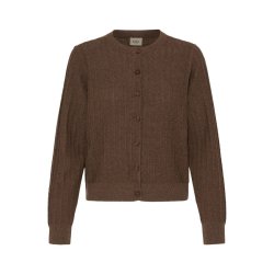 Fransa brun cardigan i 100% bomuld med fine strikkede detaljer