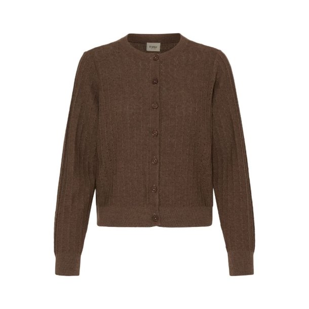 Fransa brun cardigan i 100% bomuld med fine strikkede detaljer