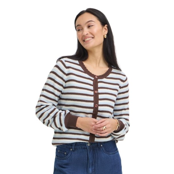 Fransa stribet cardigan i lysebl�, creme og brun