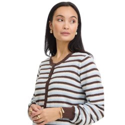 Fransa stribet cardigan i lysebl�, creme og brun