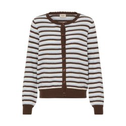 Fransa stribet cardigan i lysebl�, creme og brun