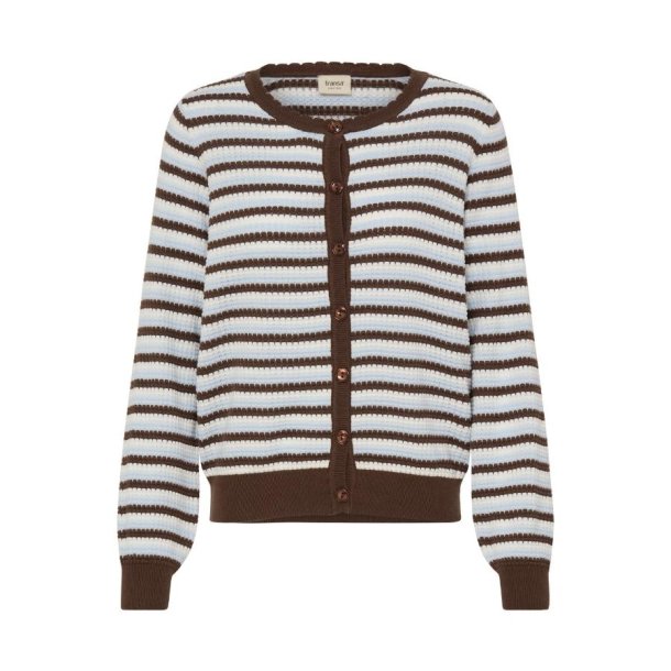 Fransa stribet cardigan i lysebl�, creme og brun