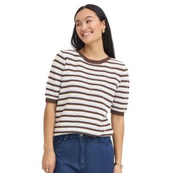 Fransa stribet pullover i lysebl�, creme og brun