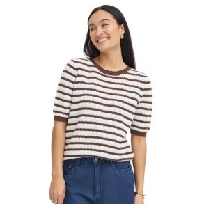 Fransa stribet pullover i lysebl�, creme og brun