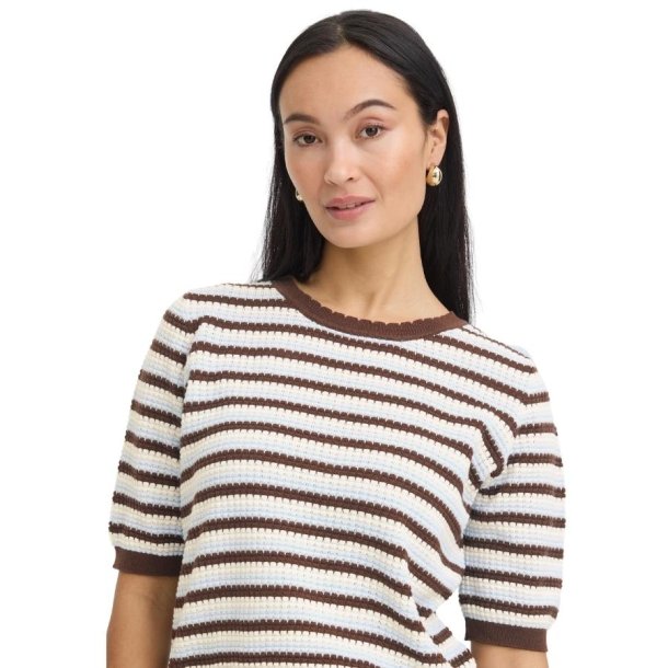 Fransa stribet pullover i lysebl�, creme og brun