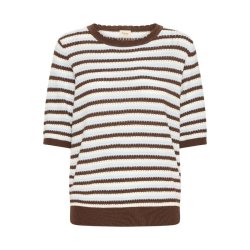 Fransa stribet pullover i lysebl�, creme og brun