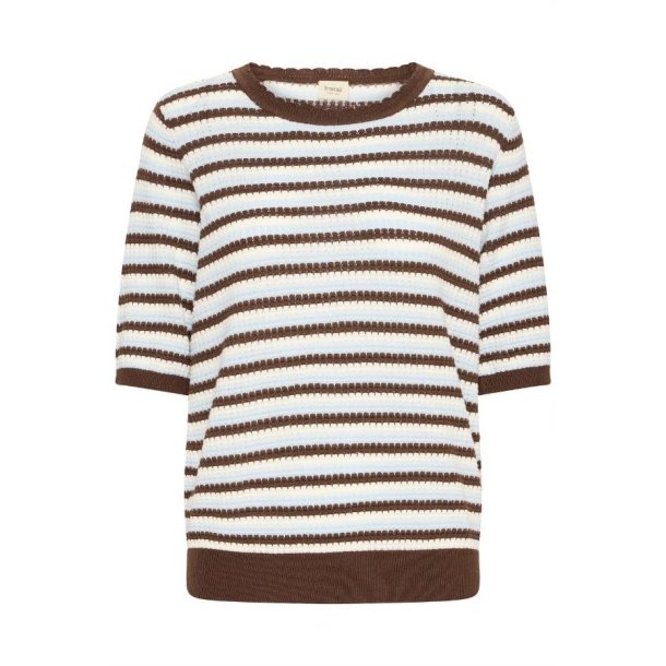 Fransa stribet pullover i lysebl�, creme og brun