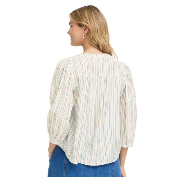 Fransa cremefarvet bluse med lysebl� og camel striber