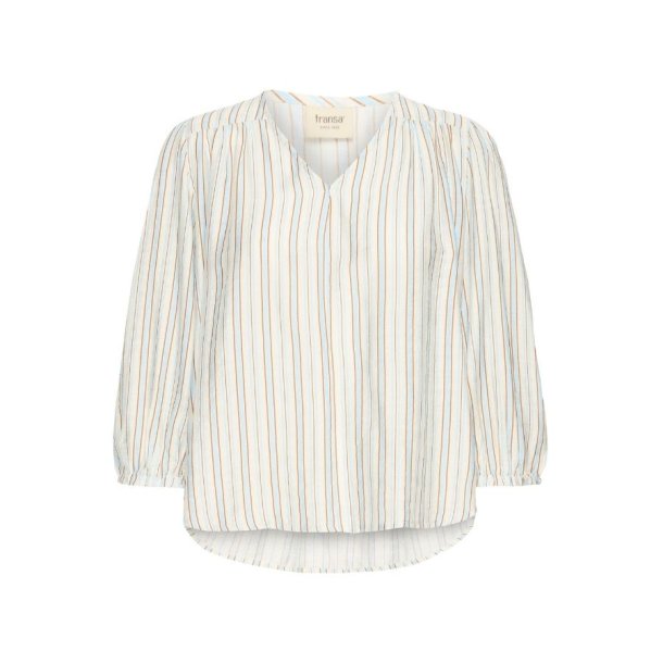 Fransa cremefarvet bluse med lysebl� og camel striber