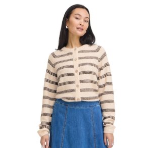 Cremefarvet Fransa cardigan med brune striber og knapper