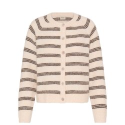 Cremefarvet Fransa cardigan med brune striber og knapper