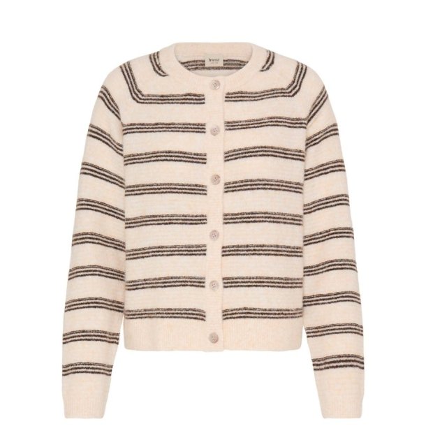 Cremefarvet Fransa cardigan med brune striber og knapper