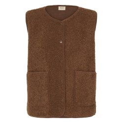 Brun teddyvest fra Fransa med trykknapper og store lommer