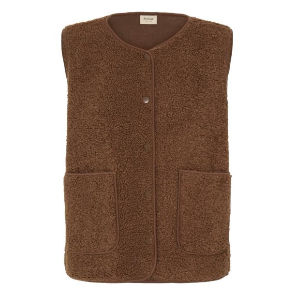 Brun teddyvest fra Fransa med trykknapper og store lommer
