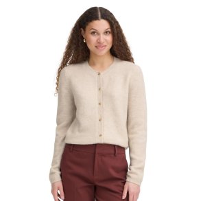 Fransa lys beige meleret cardigan med rund hals og knaplukning