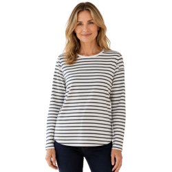 Hvid Fransa bluse med m�rkebl� striber og lange �rmer &ndash; style 20618125