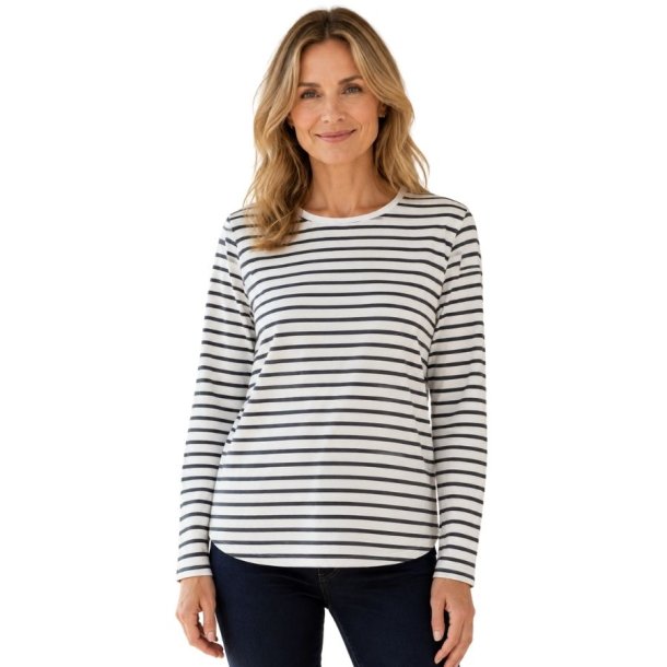 Hvid Fransa bluse med m�rkebl� striber og lange �rmer &ndash; style 20618125