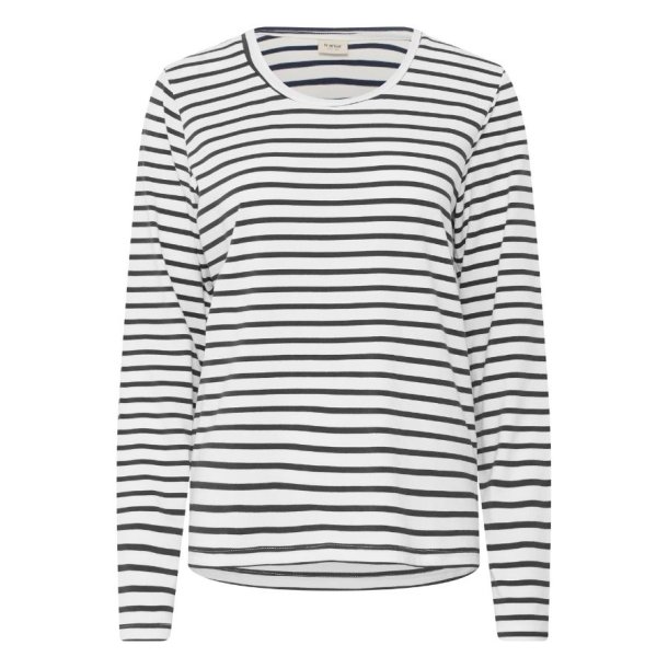Hvid Fransa bluse med m�rkebl� striber og lange �rmer &ndash; style 20618125