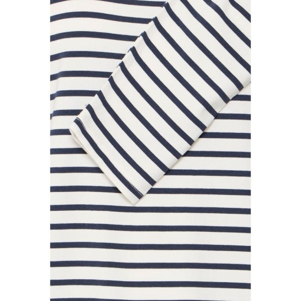 Hvid Fransa bluse med m�rkebl� striber og lange �rmer &ndash; style 20618125