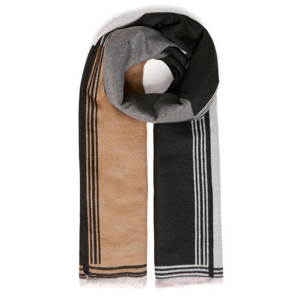 Fransa t�rkl�de i camel, gr�, sort og creme med grafisk m�nster